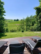 Ferienhaus in Lindau - Windmühle Lindaumühlenholz - Blick vom Sonnendeck über Pferdekoppel und Felder